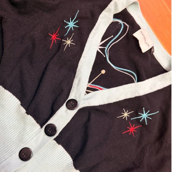 Bowling Retro 50s Vintage Design Rockabilly V-Neckline Black Cardigan Atomic Med - Picture 4 of 6